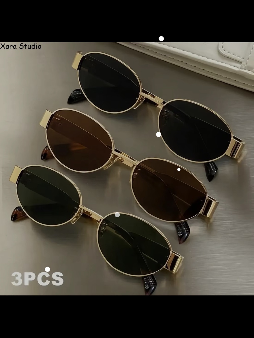 Gold Frame Oval Sunglasses - Black/Brown/Green Lenses